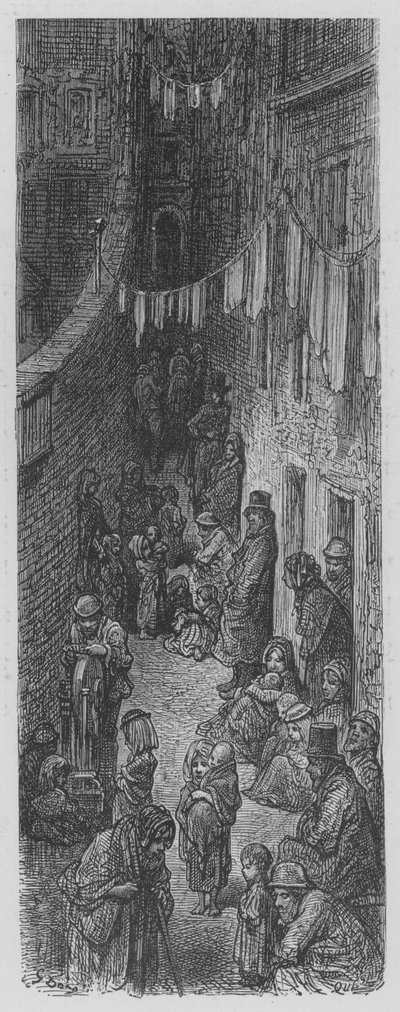 Eine Straße in den Armenvierteln von Gustave after Dore